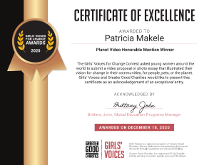 Girls Voices For Change Certificate
